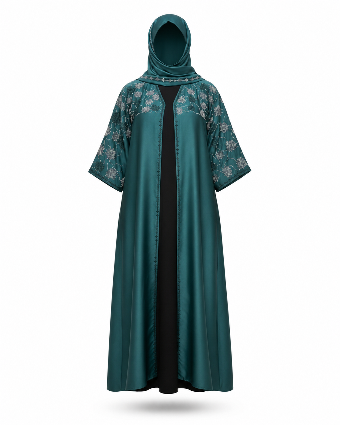 Zohroze Emerald Green Embellished Batwing Abaya