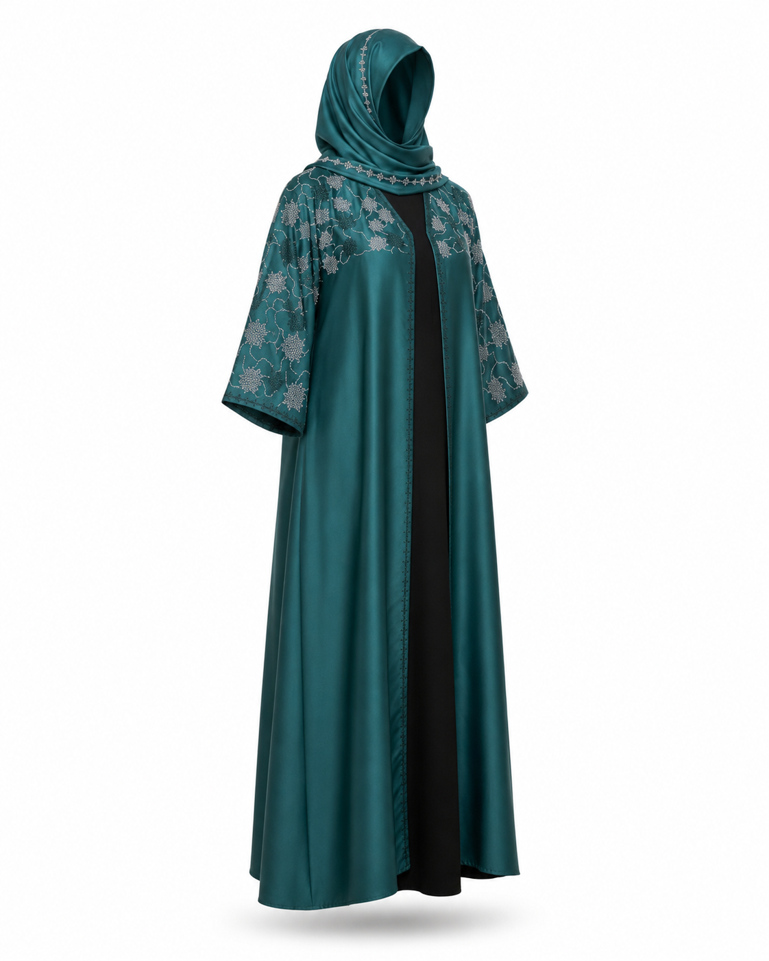 Zohroze Emerald Green Embellished Batwing Abaya