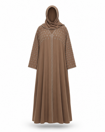 Zohroze Brown Embellished Batwing Abaya