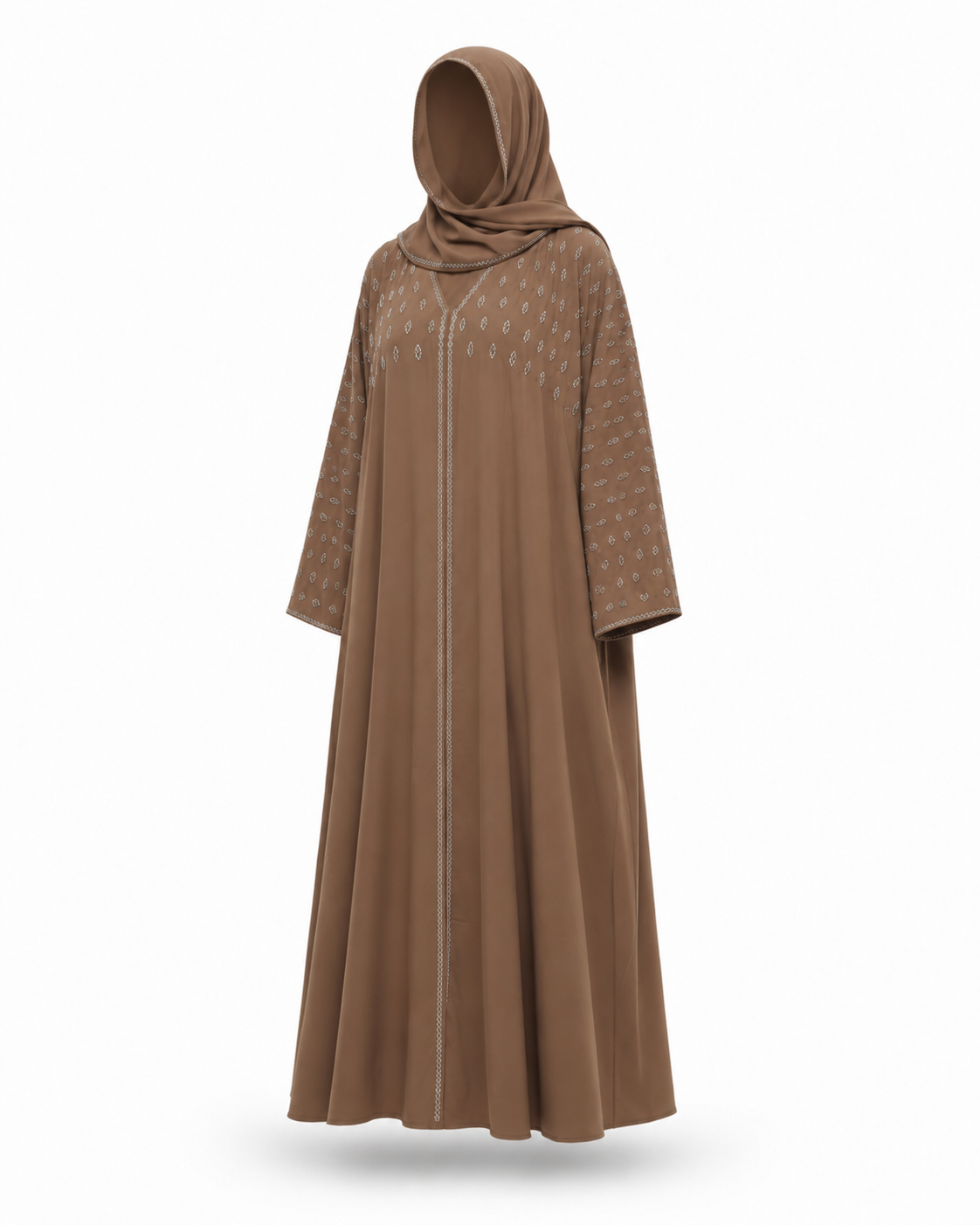 Zohroze Brown Embellished Batwing Abaya