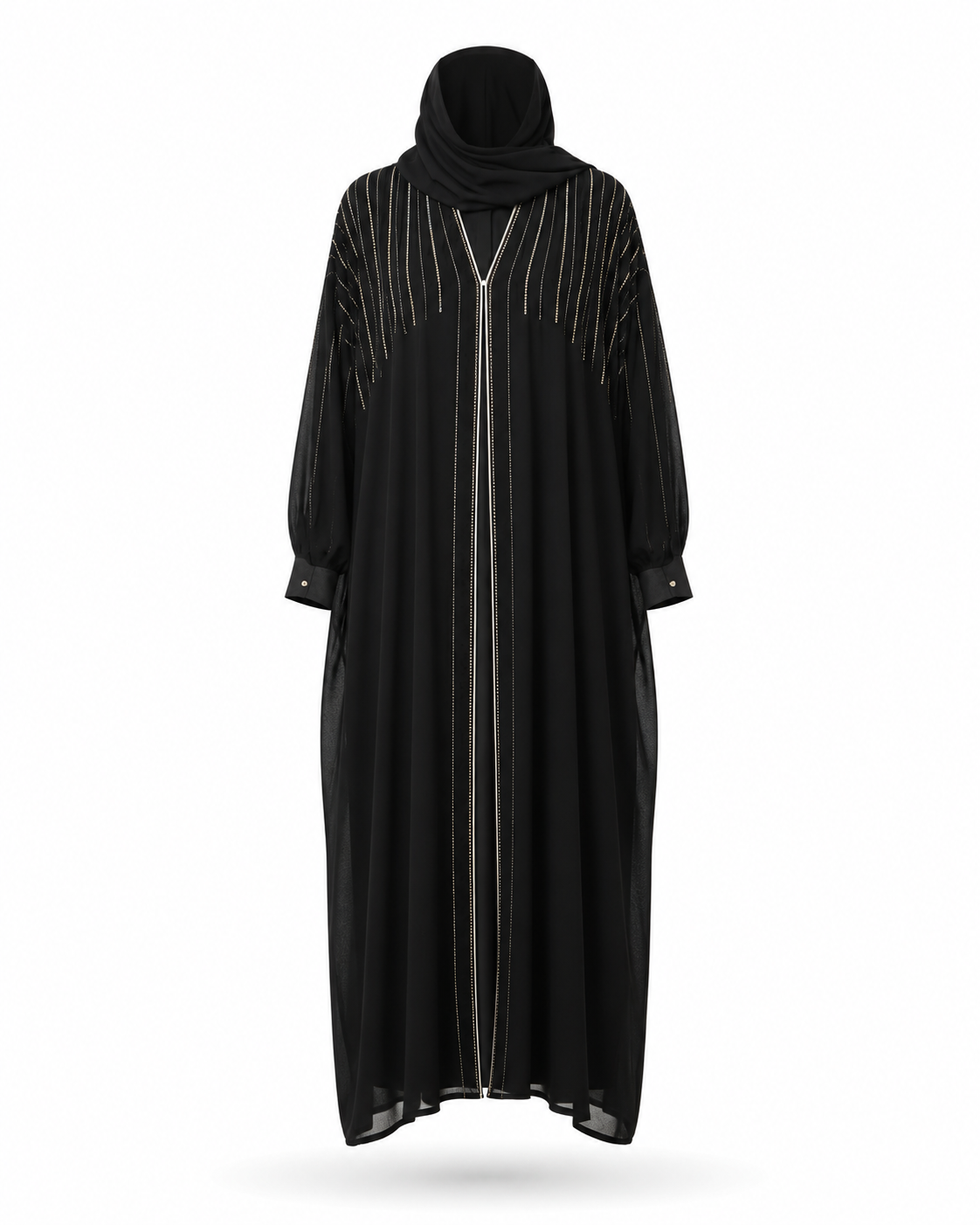 Zohroze Black Beaded Open Abaya