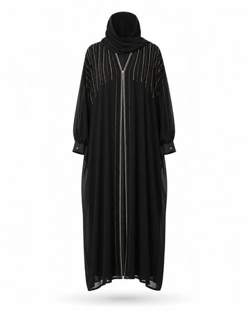 Zohroze Black Beaded Open Abaya