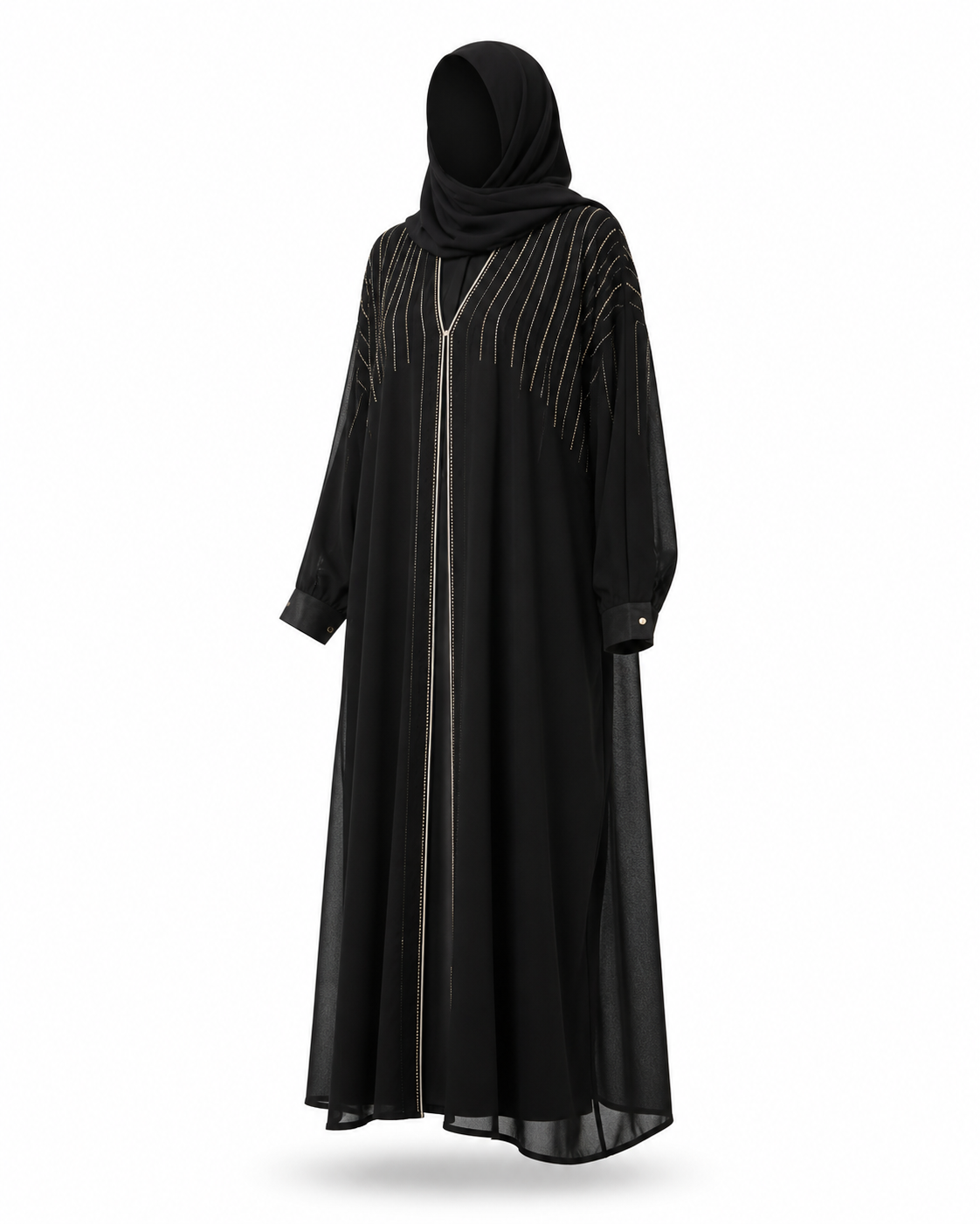 Zohroze Black Beaded Open Abaya