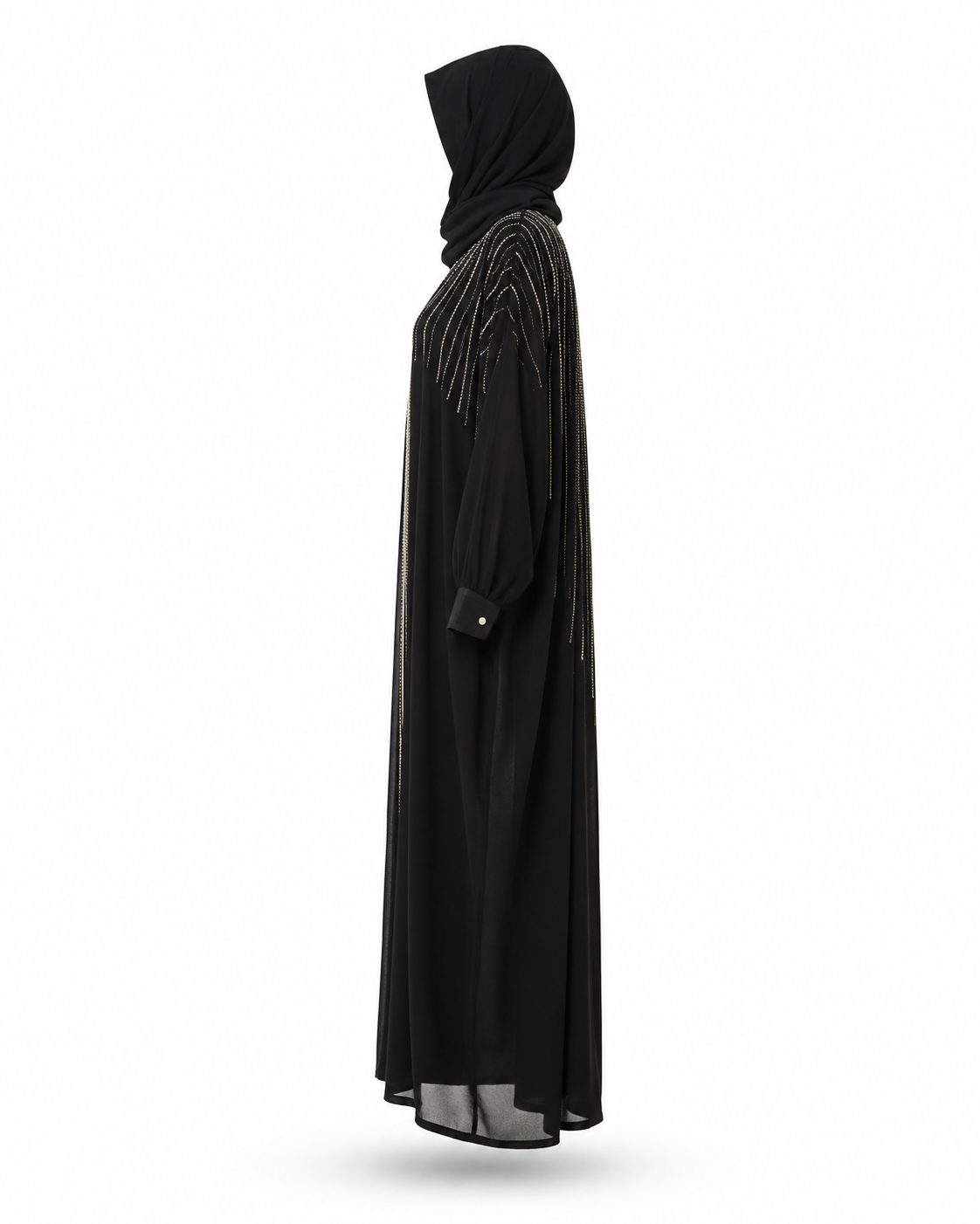 Zohroze Black Beaded Open Abaya