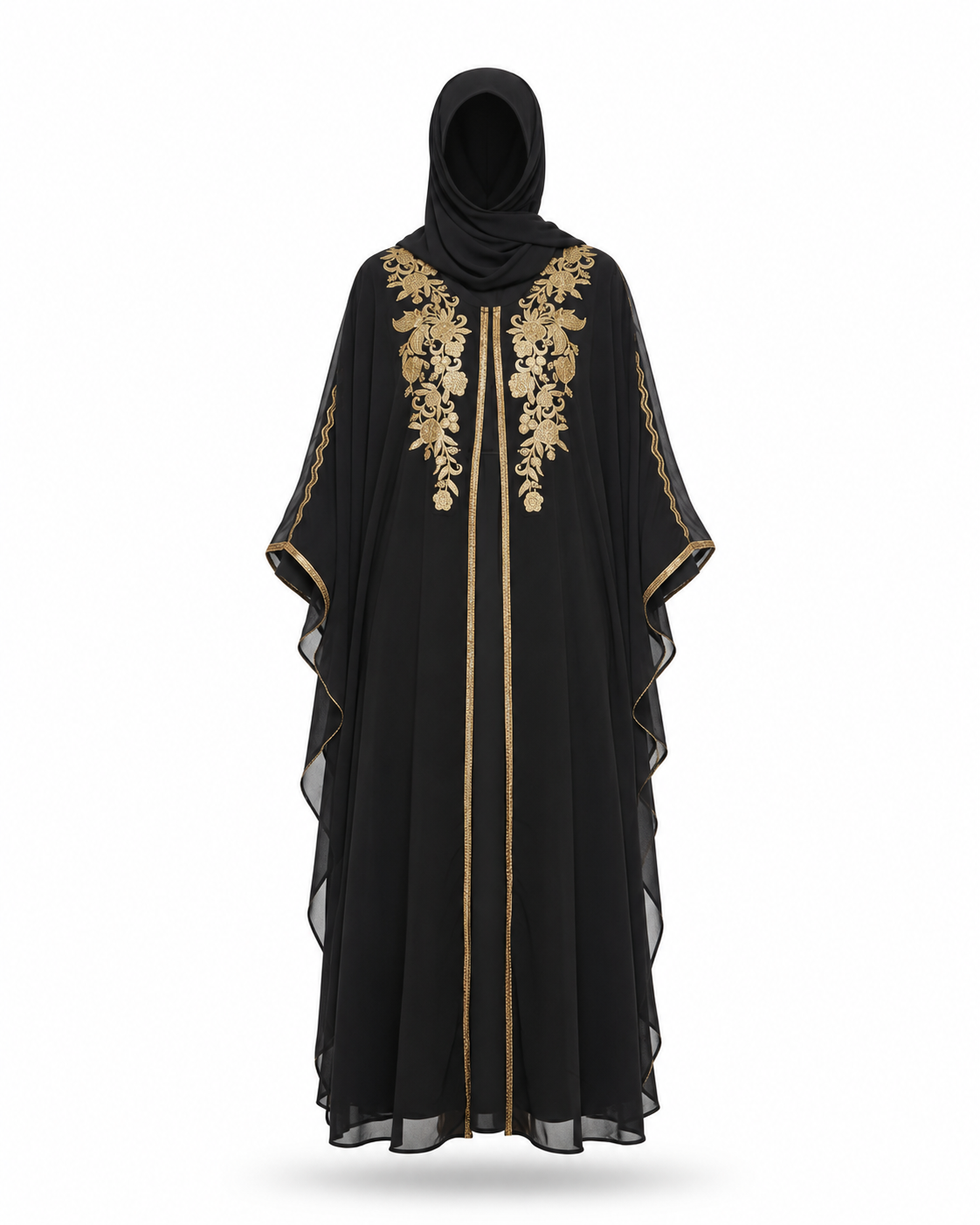 Zohroze Black Chiffon Embroidered Butterfly Abaya