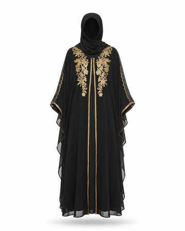 Zohroze Black Chiffon Embroidered Butterfly Abaya