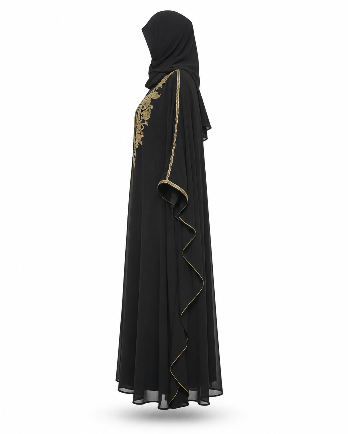 Zohroze Black Chiffon Embroidered Butterfly Abaya