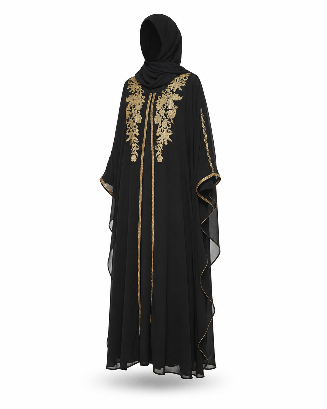 Zohroze Black Chiffon Embroidered Butterfly Abaya