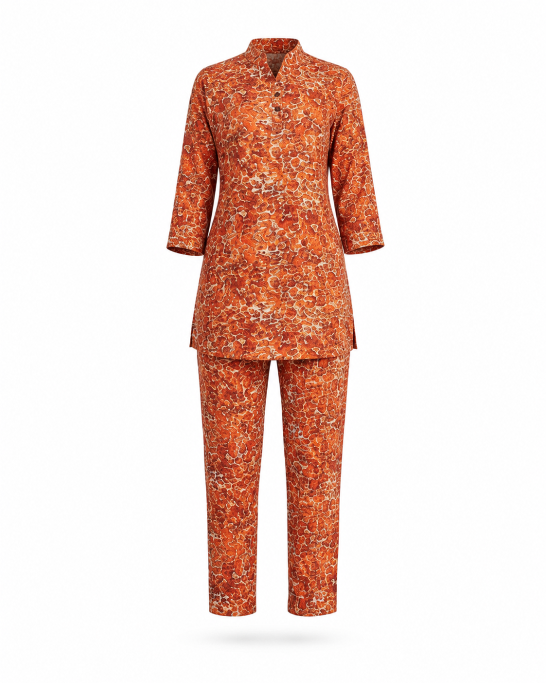 Zohroze Orange Red Abstract Kurti & Pant Co-ord Set