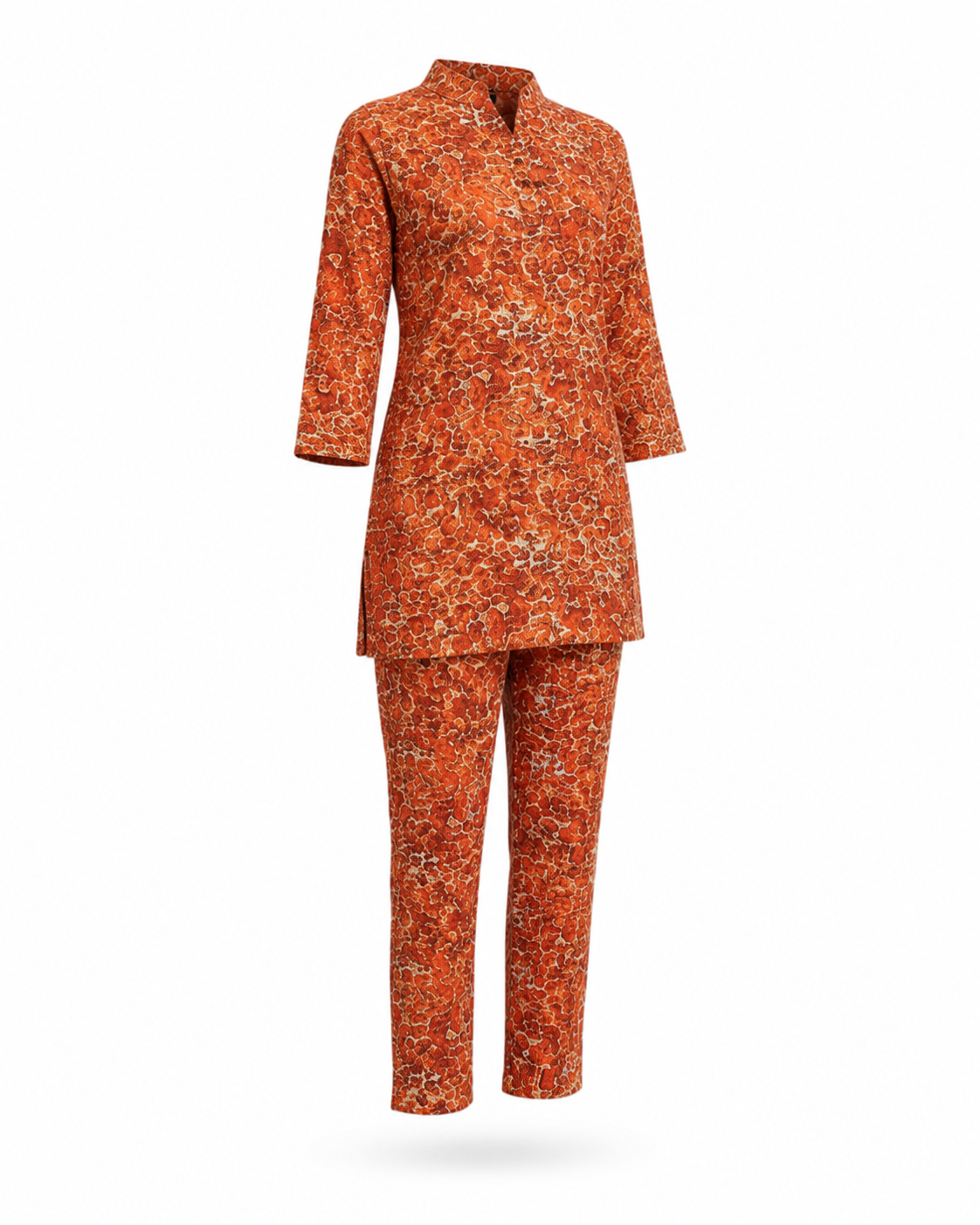 Zohroze Orange Red Abstract Kurti & Pant Co-ord Set