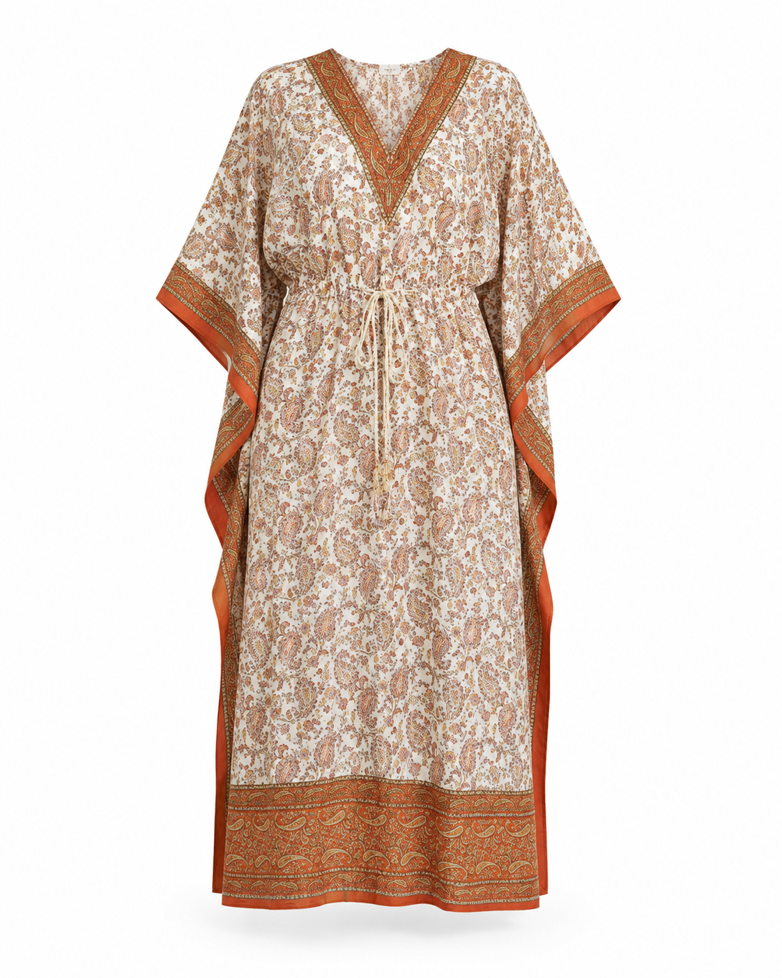 Zohroze Orange Border Paisley Kaftan Maxi Dress