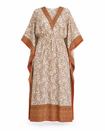 Zohroze Orange Border Paisley Kaftan Maxi Dress