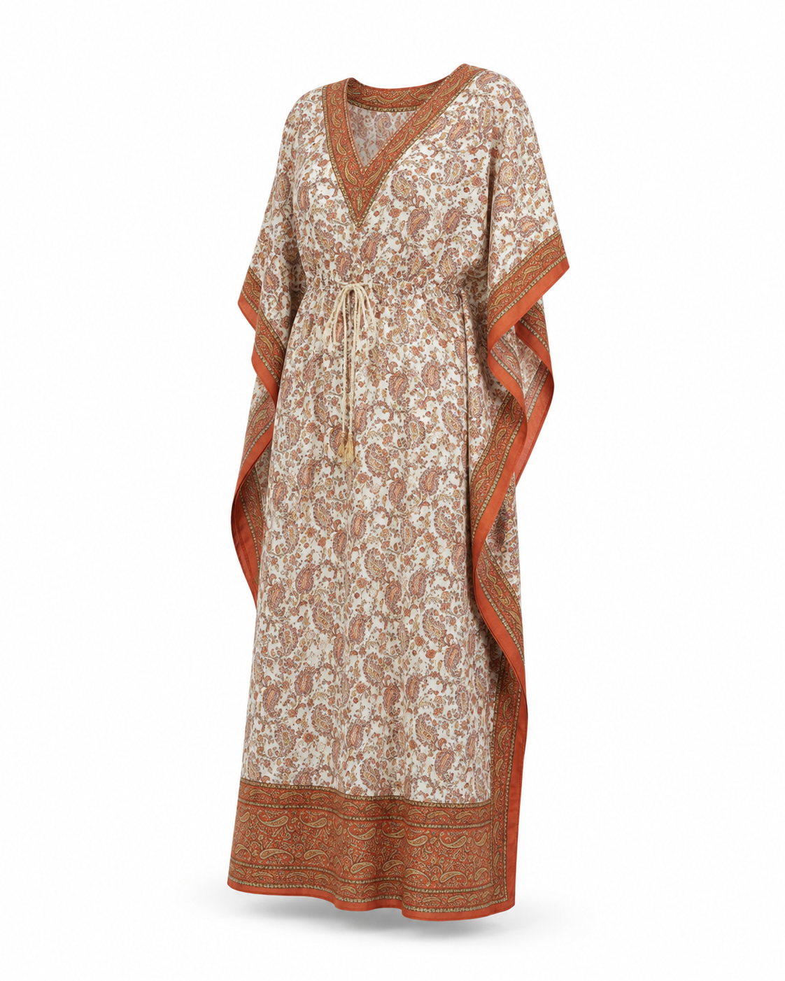 Zohroze Orange Border Paisley Kaftan Maxi Dress