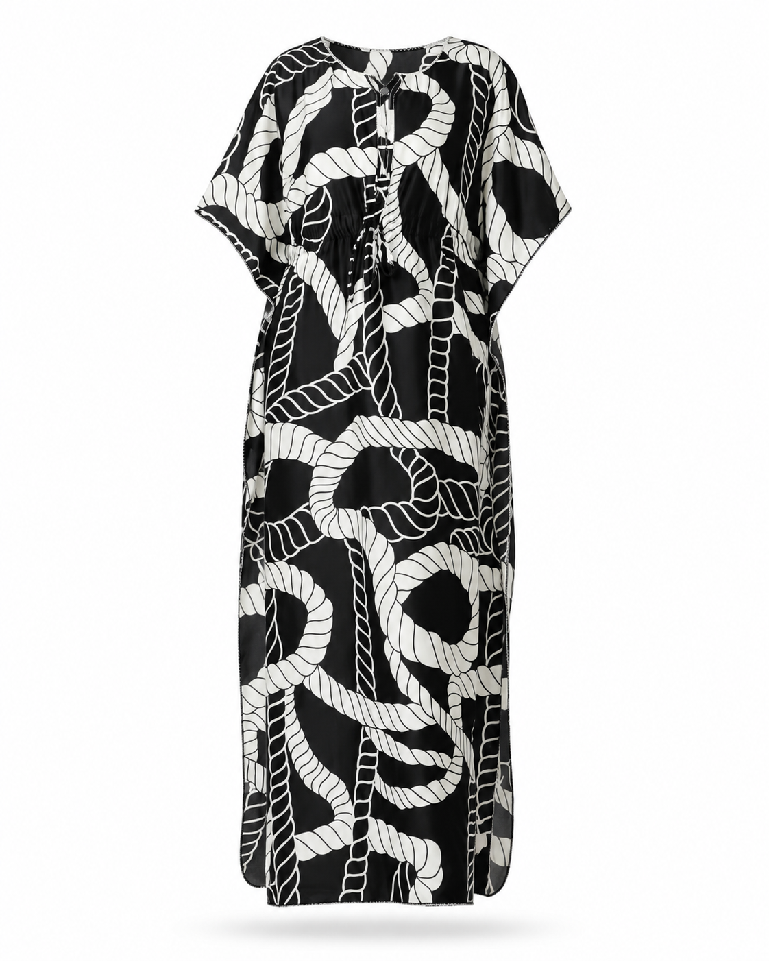 Zohroze Black & White Rope Print Kaftan Nightgown