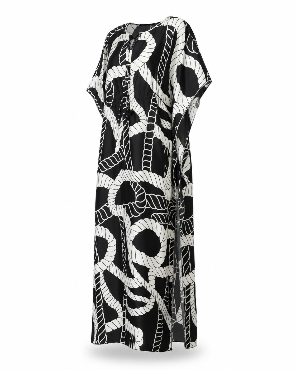 Zohroze Black & White Rope Print Kaftan Nightgown