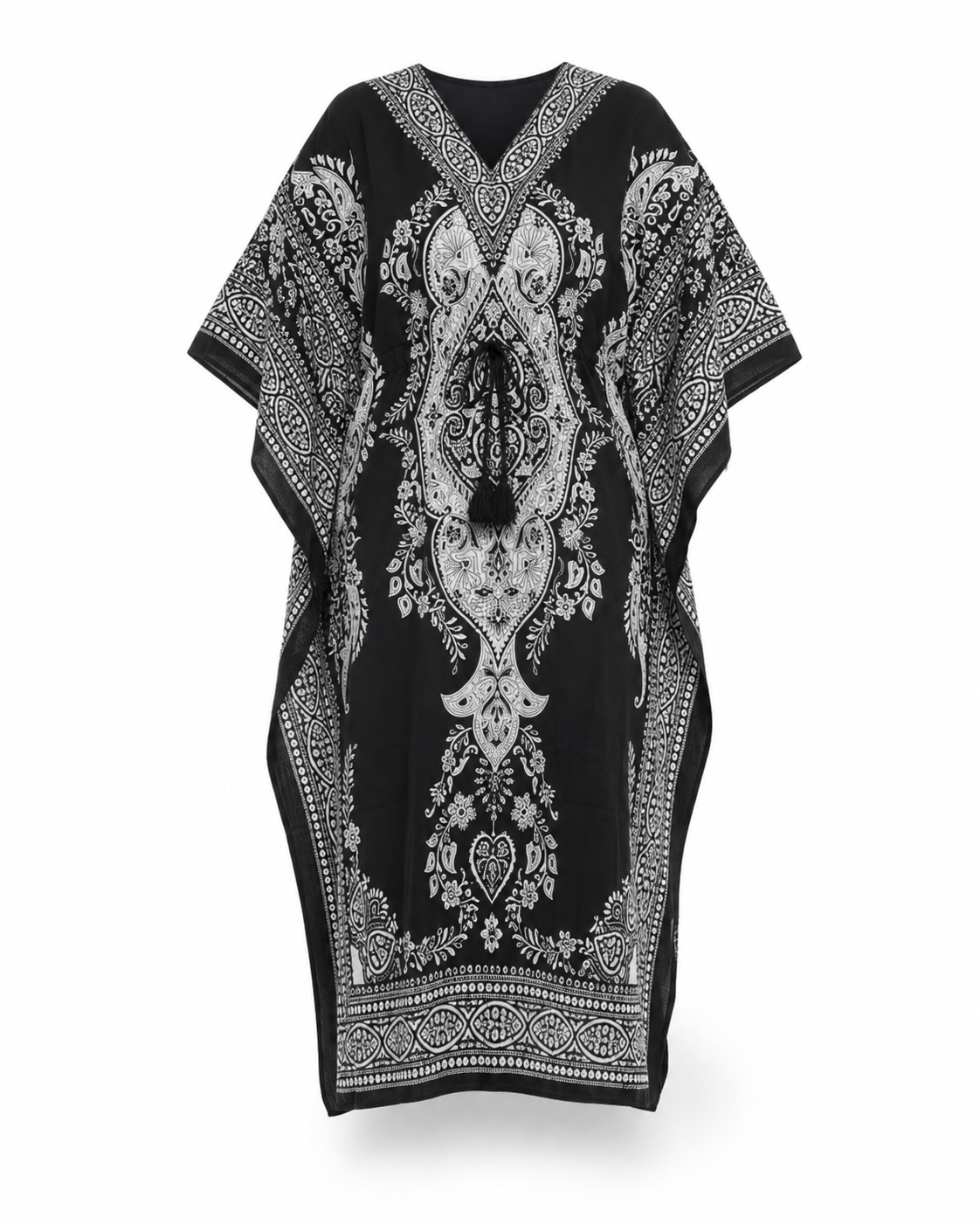 Zohroze Black & White Paisley Kaftan Maxi Dress