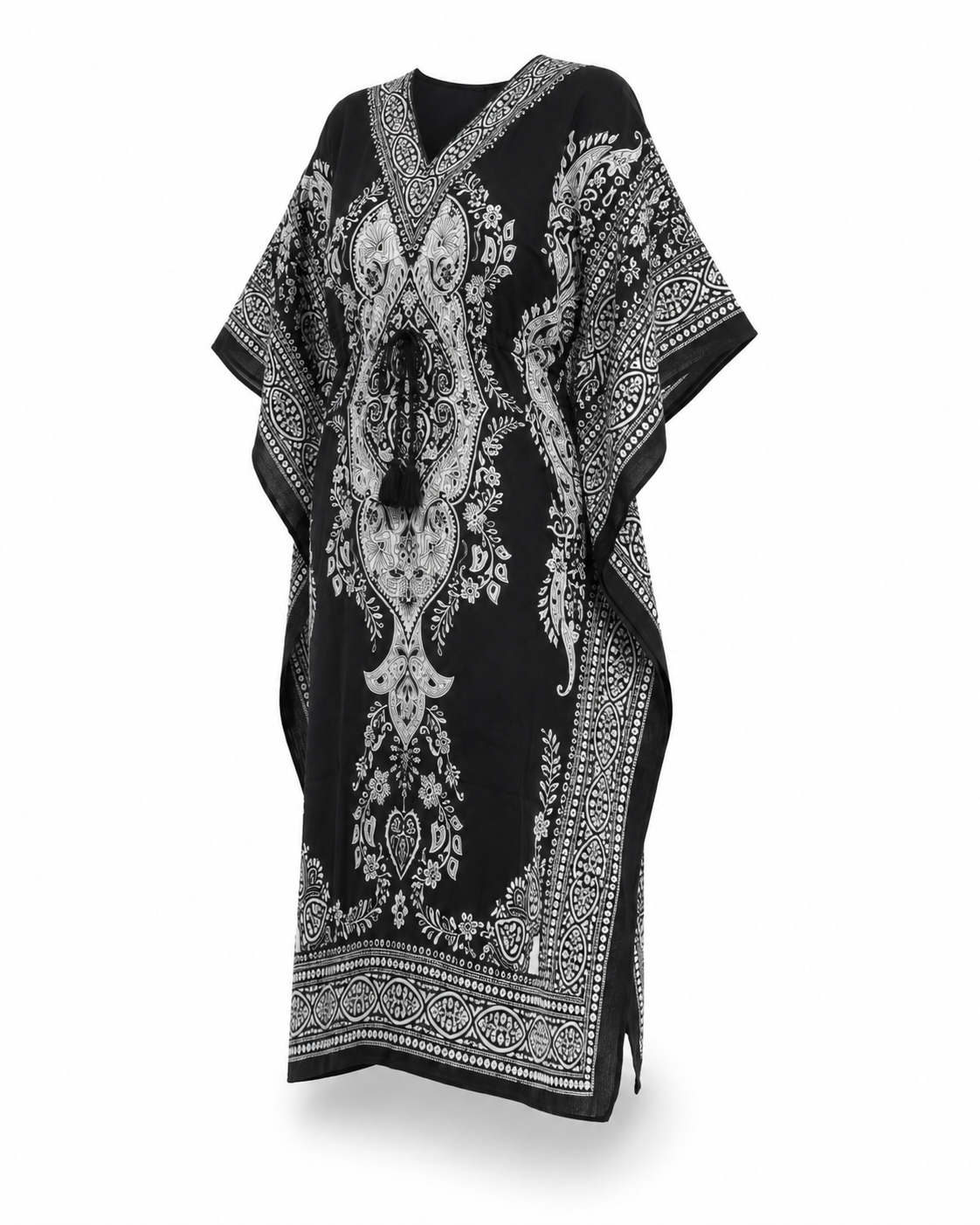 Zohroze Black & White Paisley Kaftan Maxi Dress