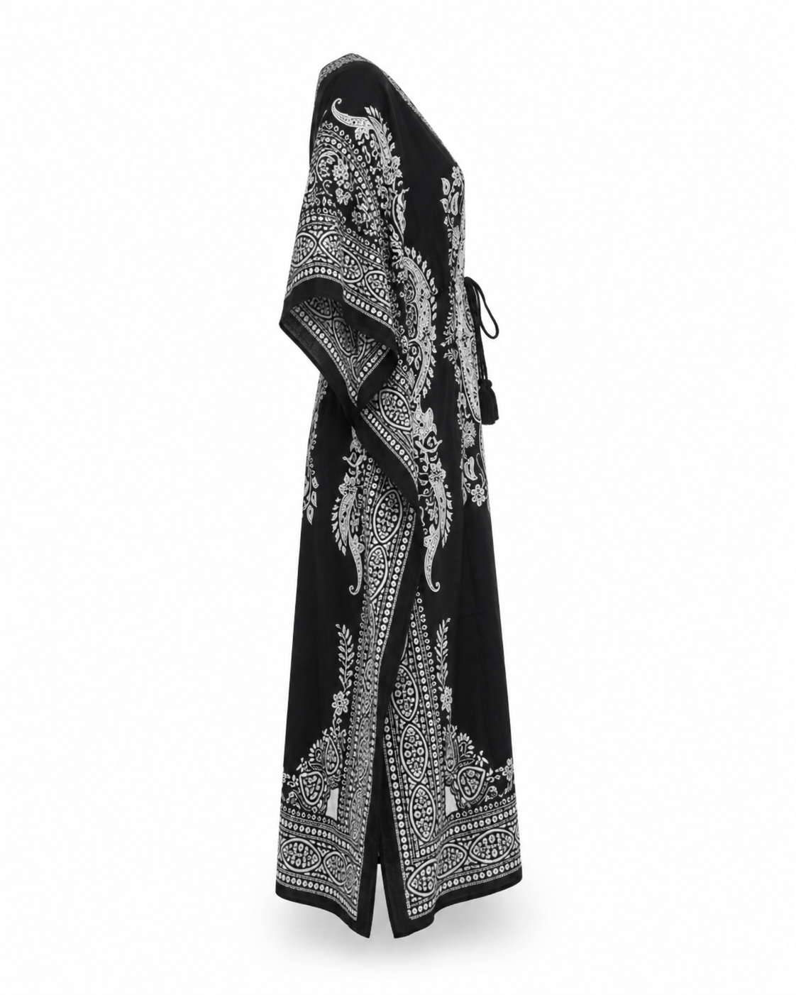Zohroze Black & White Paisley Kaftan Maxi Dress