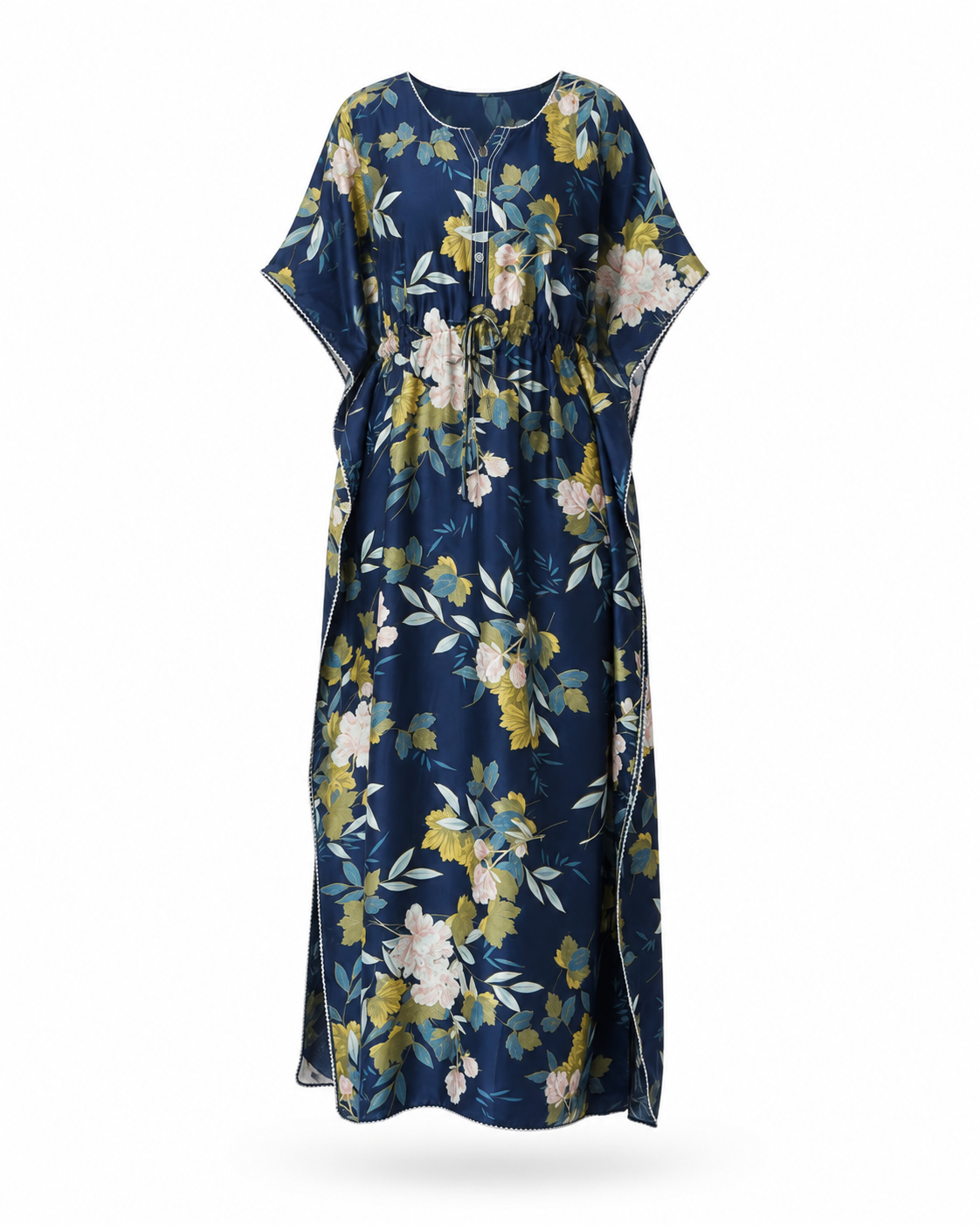 Zohroze Navy Blue Floral Print Kaftan Nightgown