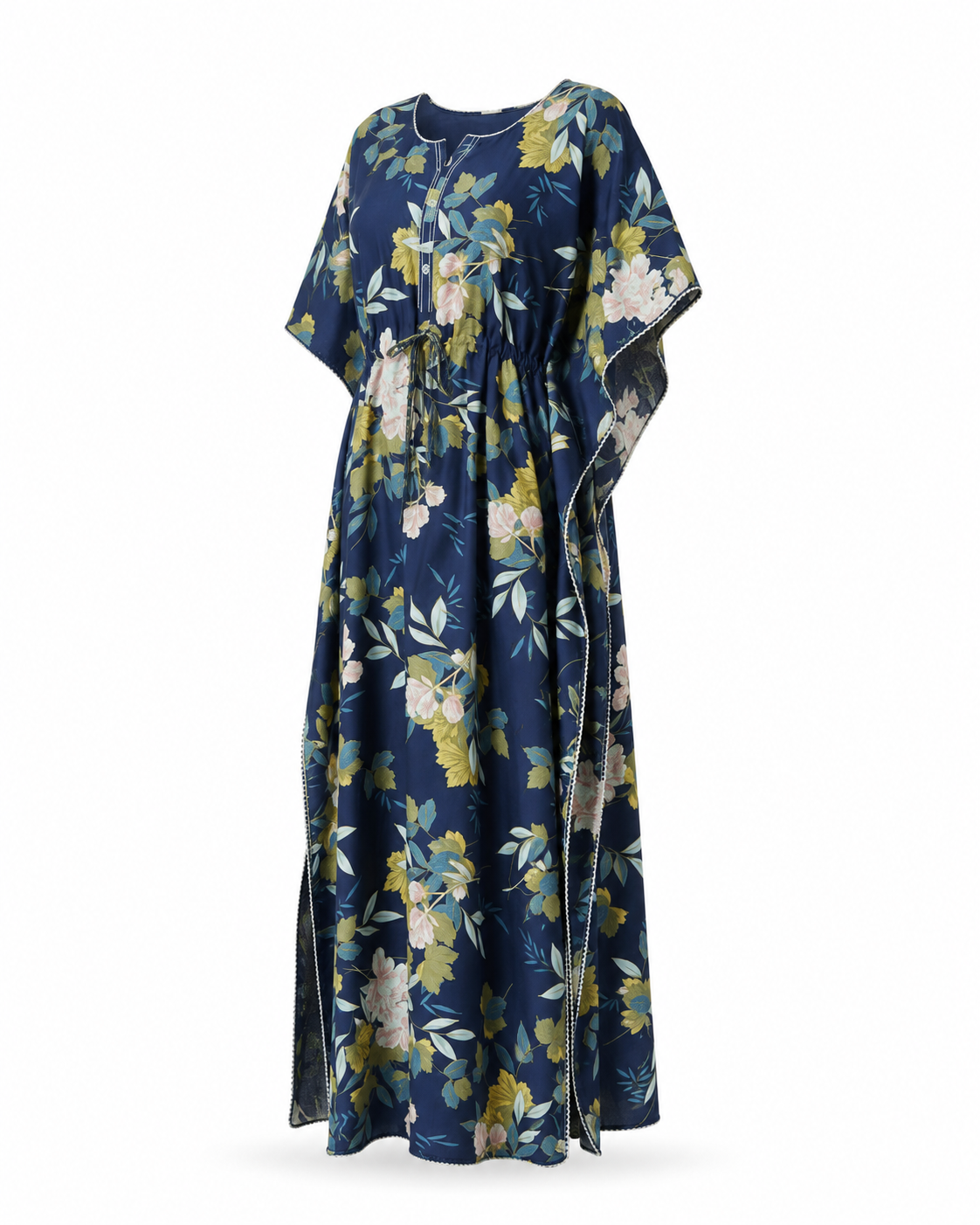 Zohroze Navy Blue Floral Print Kaftan Nightgown