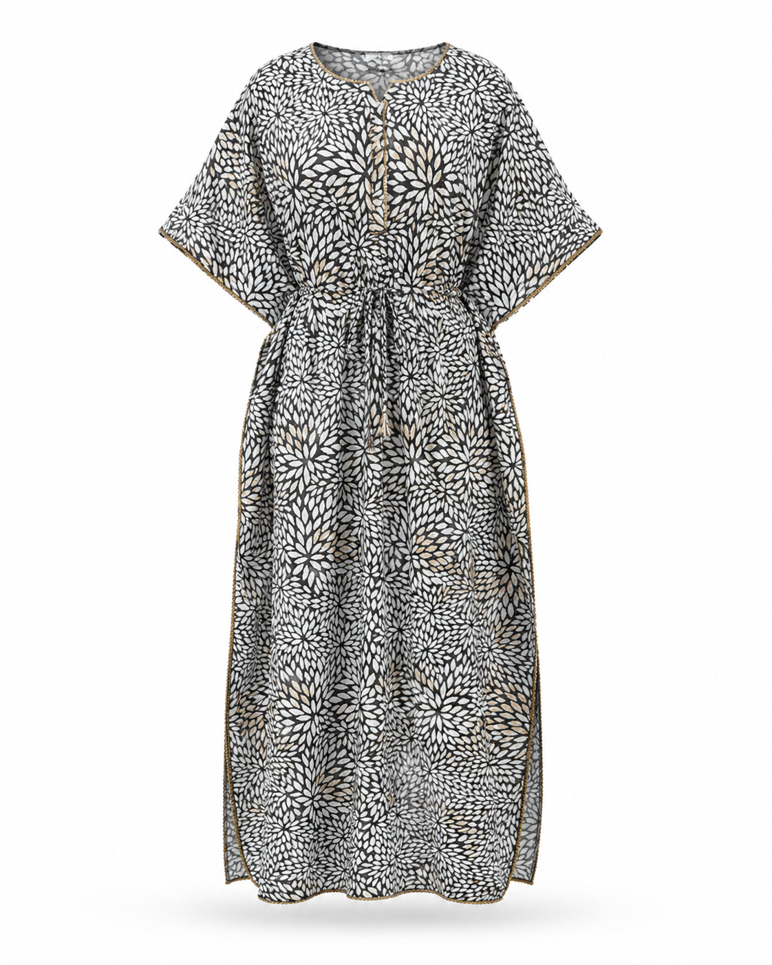 Zohroze Black & White Floral Kaftan Nightgown