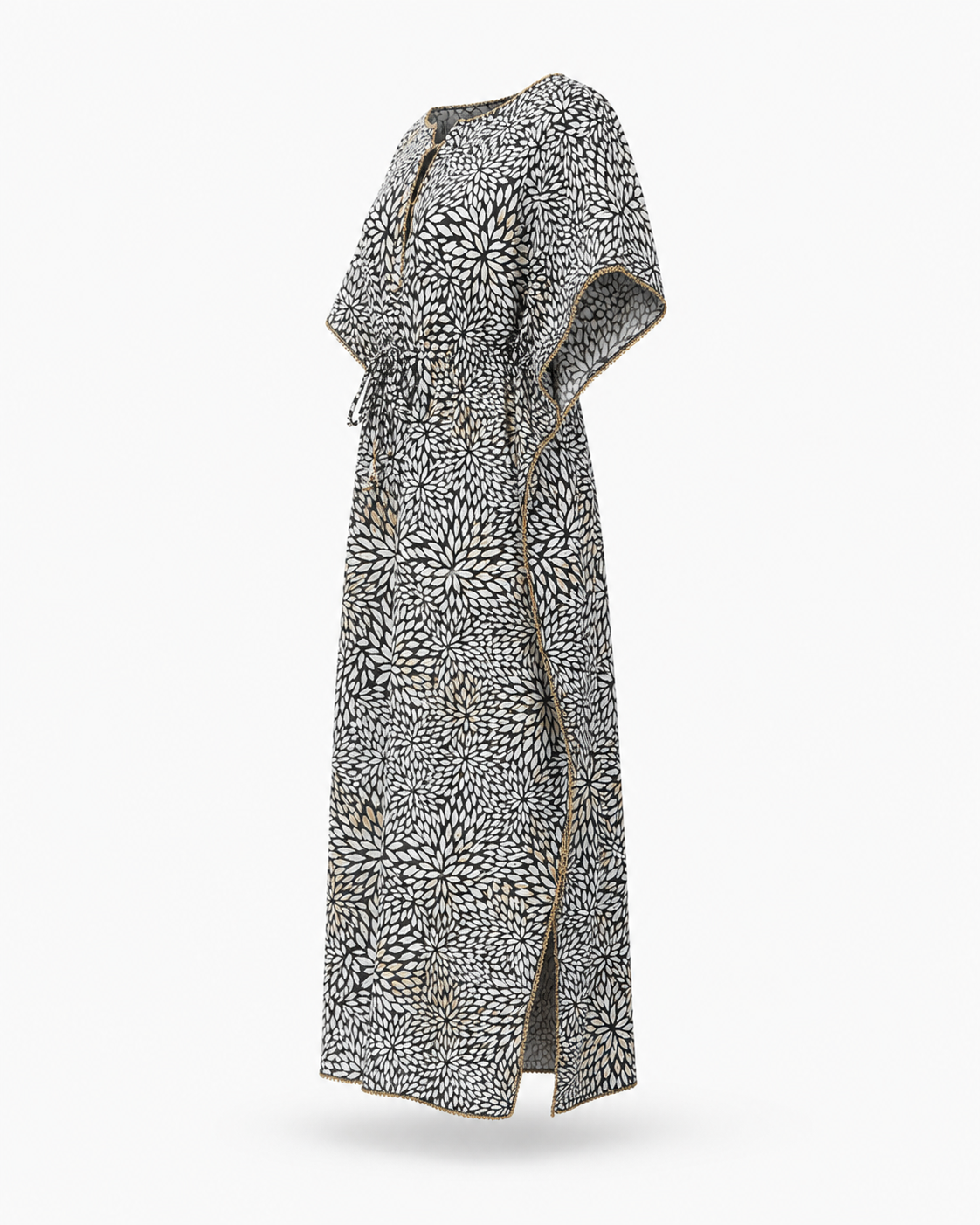 Zohroze Black & White Floral Kaftan Nightgown