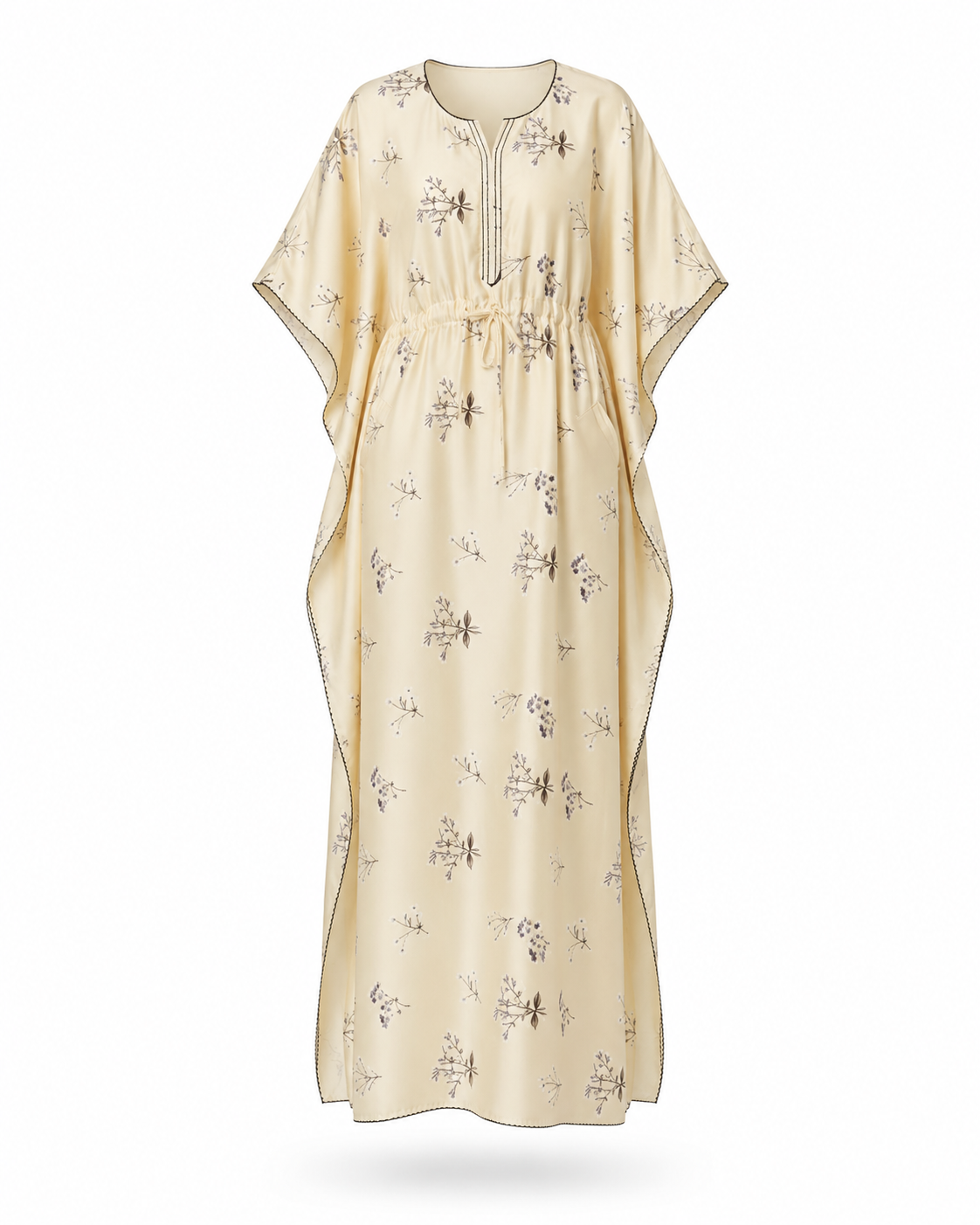 Zohroze Cream Floral Print Kaftan Nightgown