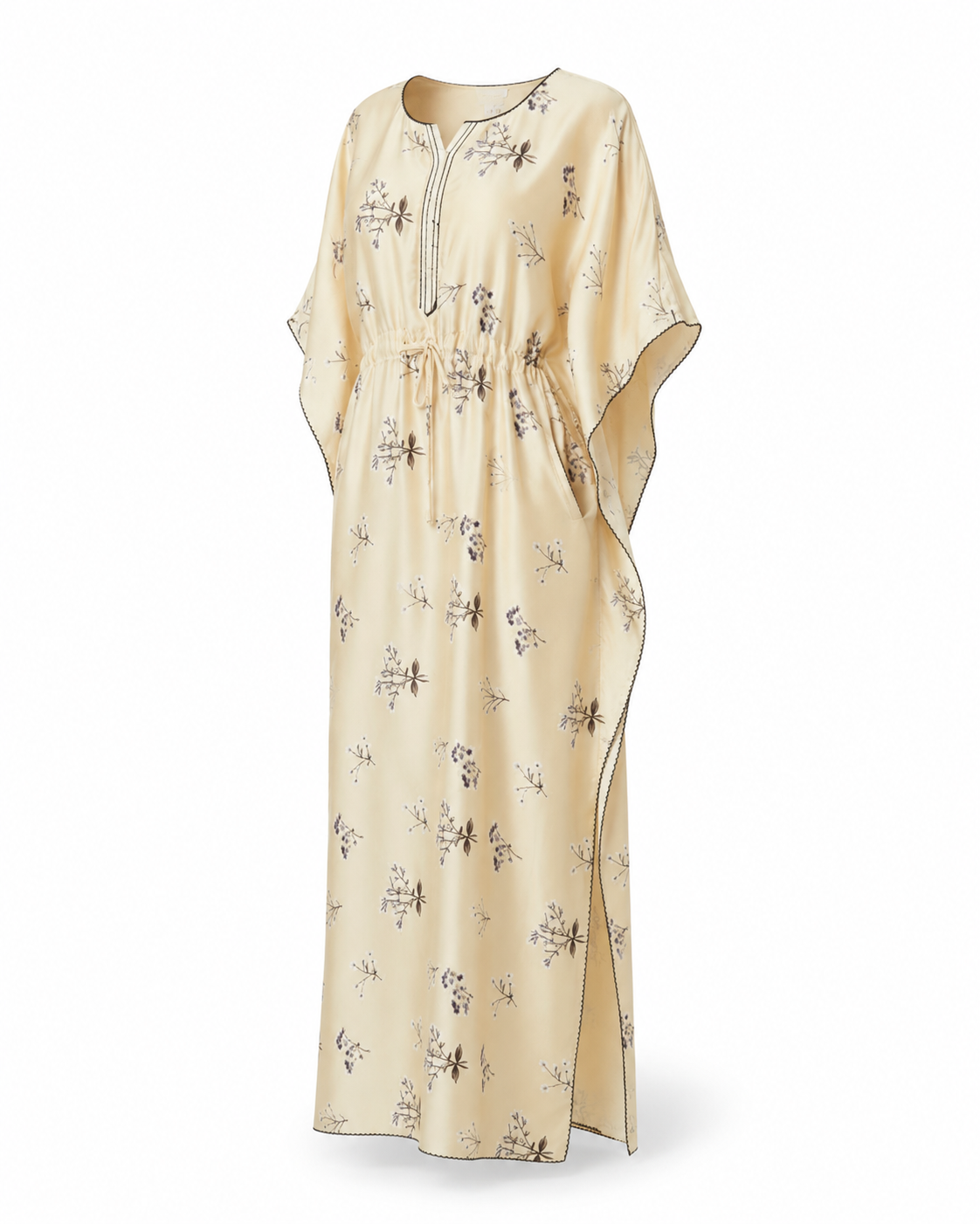 Zohroze Cream Floral Print Kaftan Nightgown