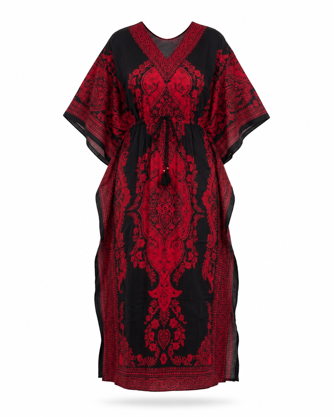 Zohroze Maroon & Black Paisley Kaftan Maxi Dress
