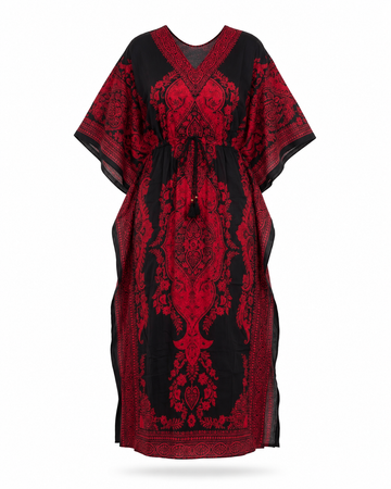 Zohroze Maroon & Black Paisley Kaftan Maxi Dress