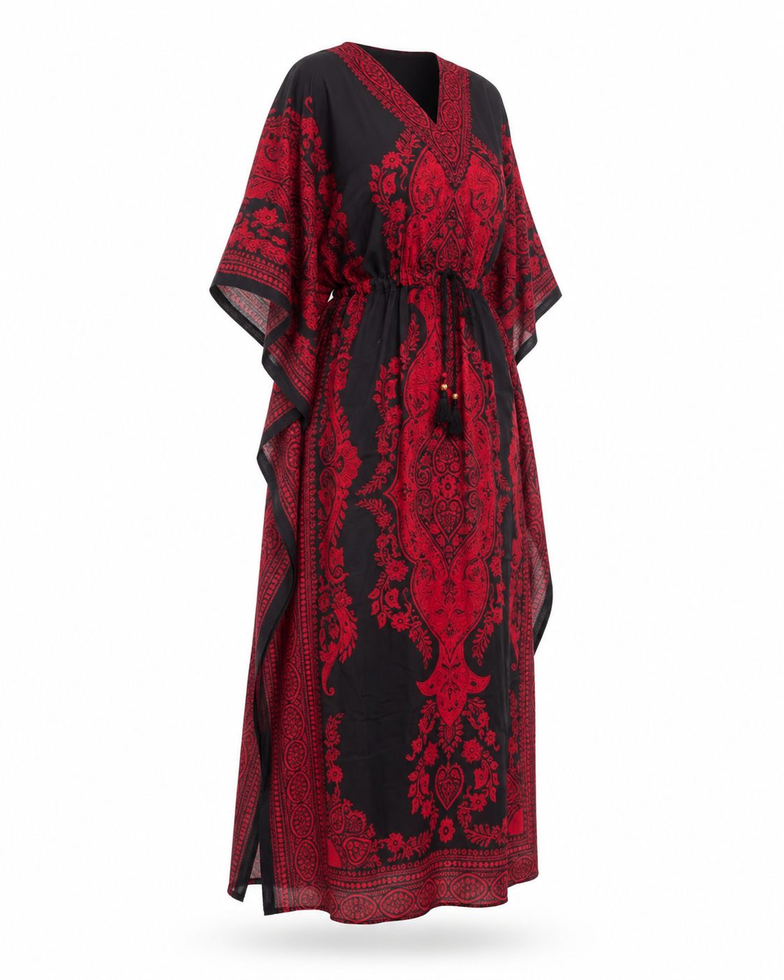 Zohroze Maroon & Black Paisley Kaftan Maxi Dress