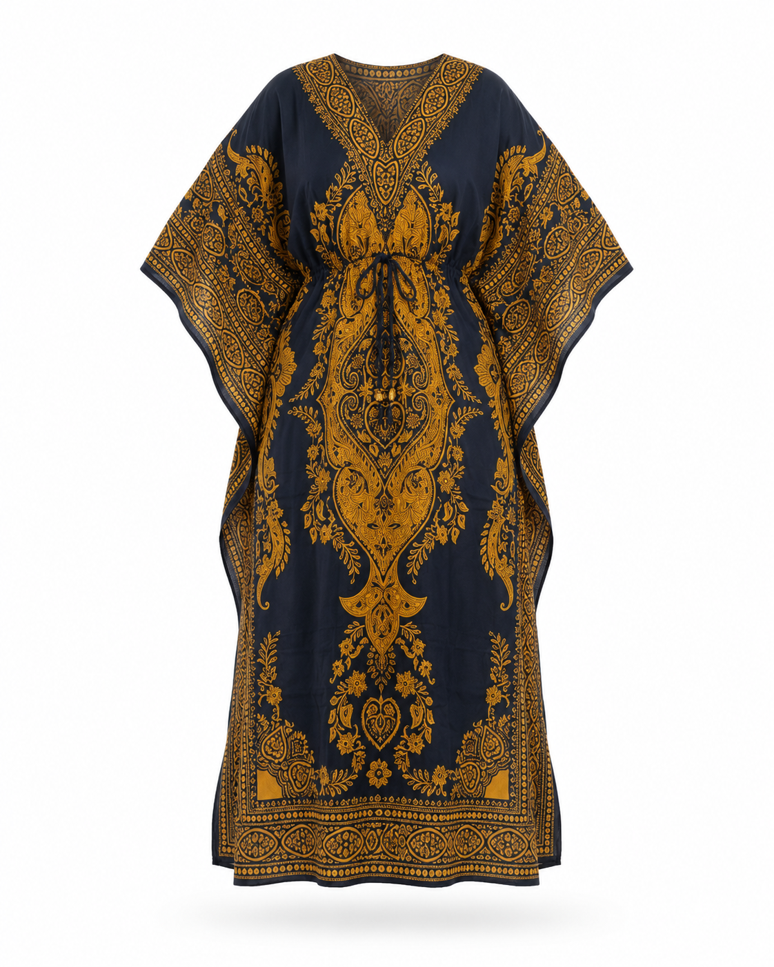 Zohroze Navy & Gold Paisley Kaftan Maxi Dress
