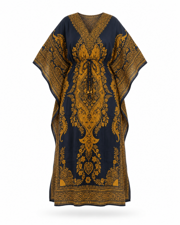 Zohroze Navy & Gold Paisley Kaftan Maxi Dress