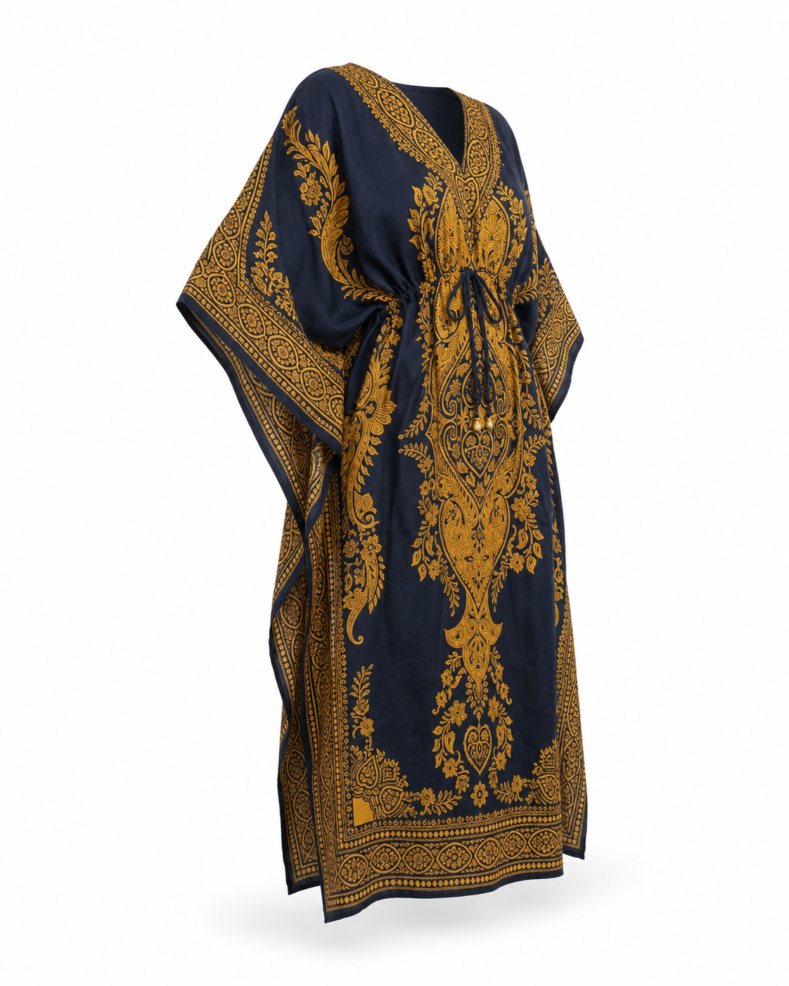 Zohroze Navy & Gold Paisley Kaftan Maxi Dress