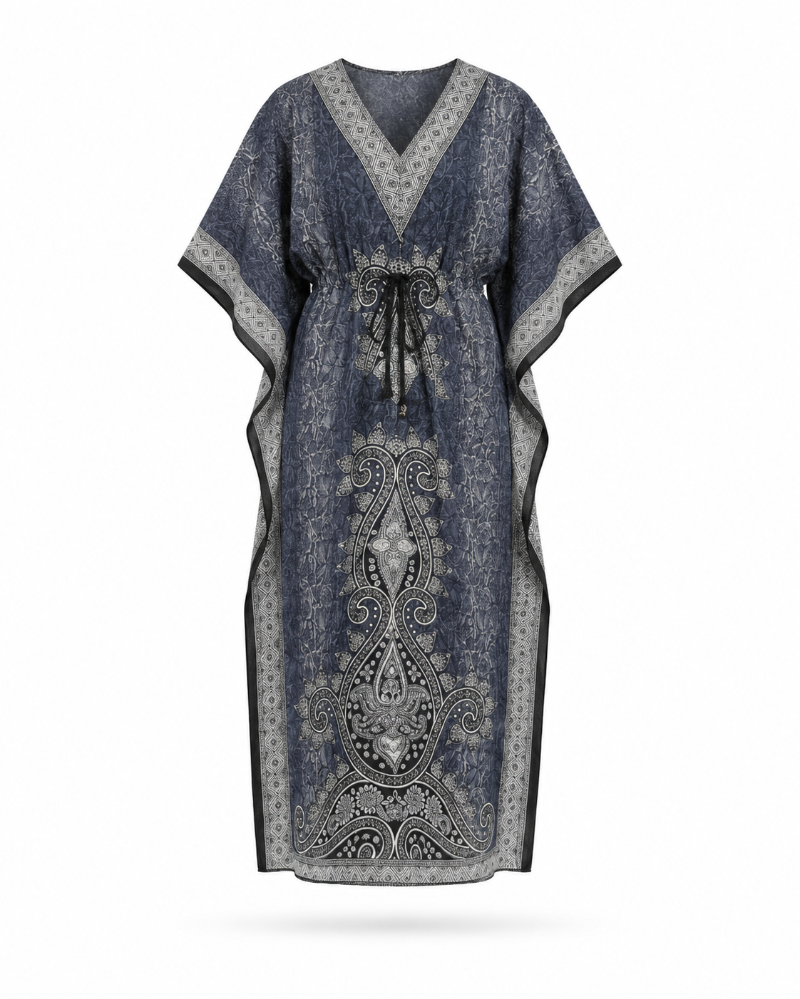 Zohroze Grey & Black Paisley Kaftan Maxi Dress