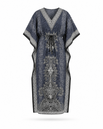Zohroze Grey & Black Paisley Kaftan Maxi Dress