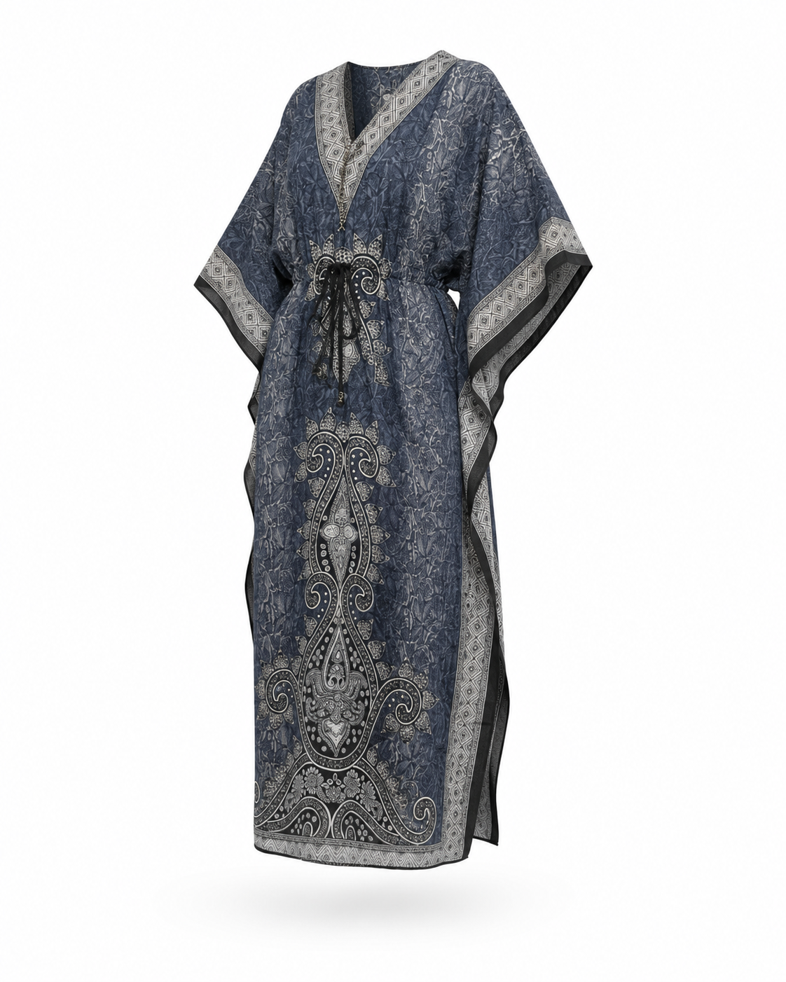 Zohroze Grey & Black Paisley Kaftan Maxi Dress