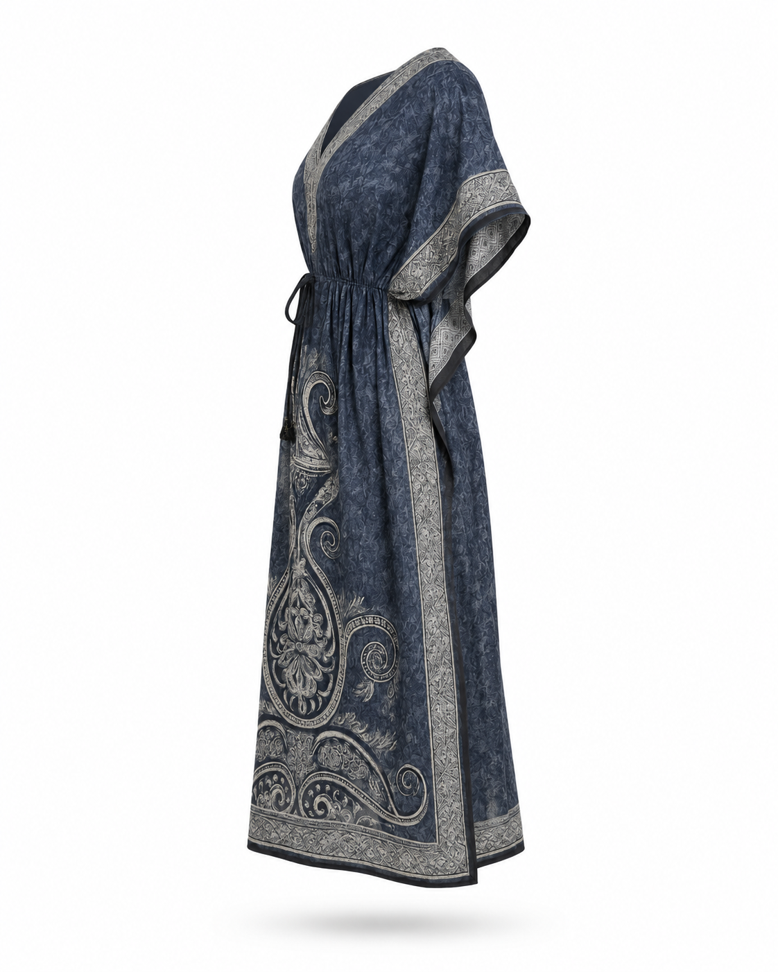 Zohroze Grey & Black Paisley Kaftan Maxi Dress