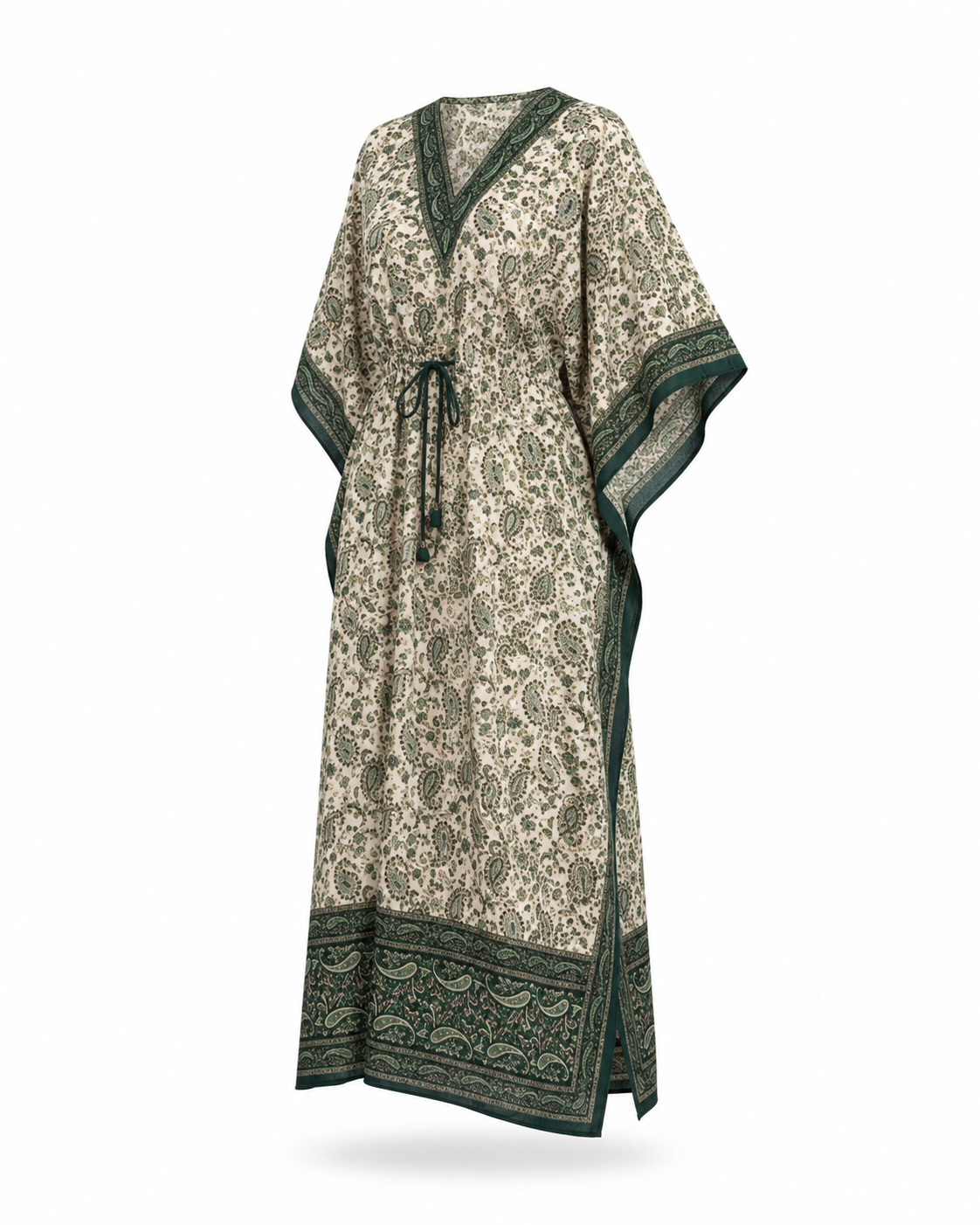 Zohroze Green Paisley Print Kaftan Maxi Dress