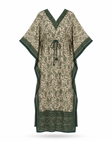 Zohroze Green Paisley Print Kaftan Maxi Dress