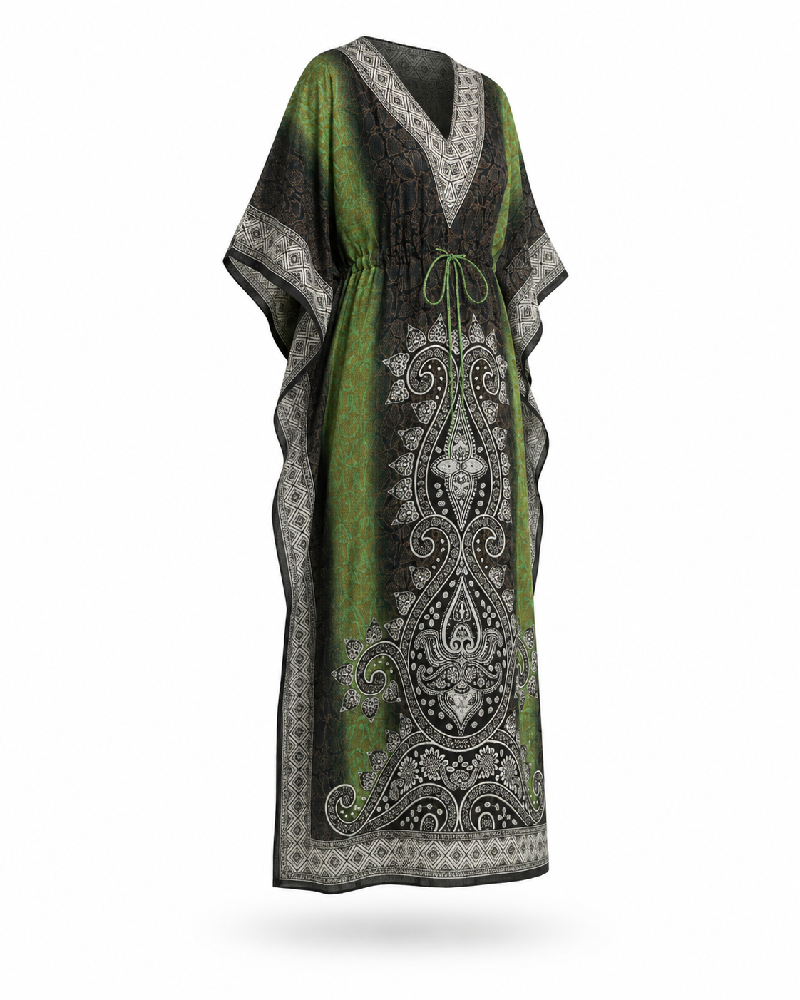 Zohroze Green Ombre Paisley Kaftan Maxi Dress