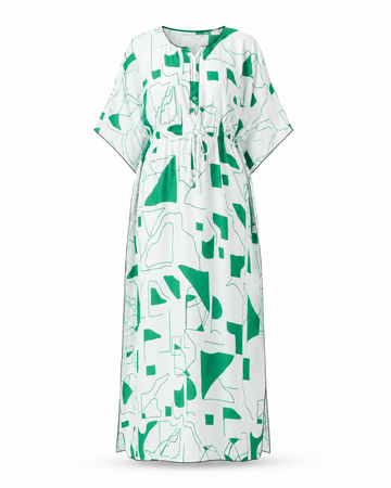 Zohroze White & Green Abstract Kaftan Nightgown