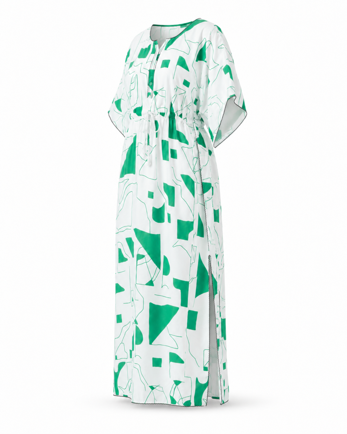 Zohroze White & Green Abstract Kaftan Nightgown