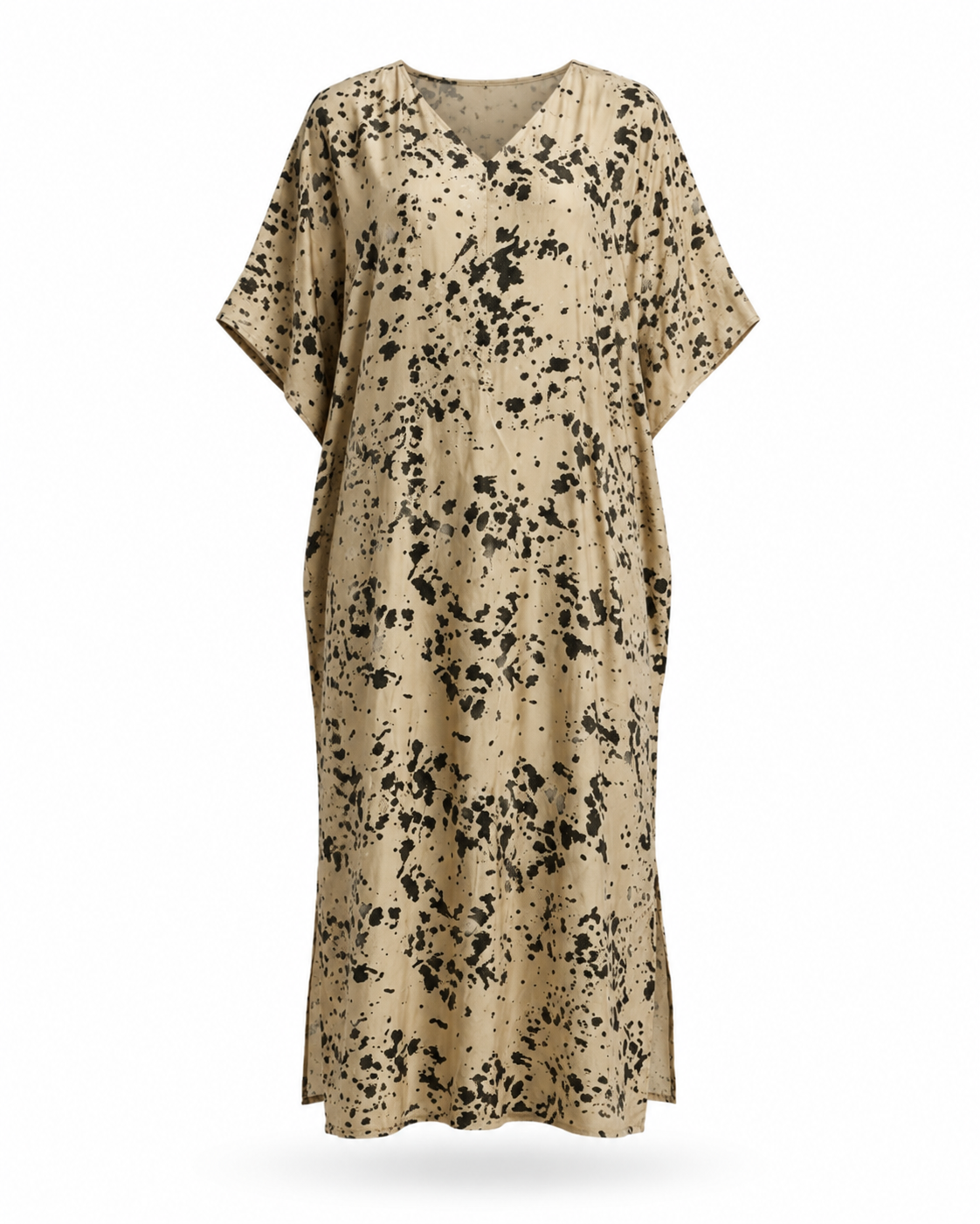 Zohroze Golden & Black Splatter Print Satin Kaftan