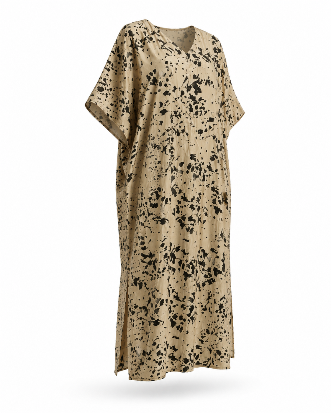 Zohroze Golden & Black Splatter Print Satin Kaftan