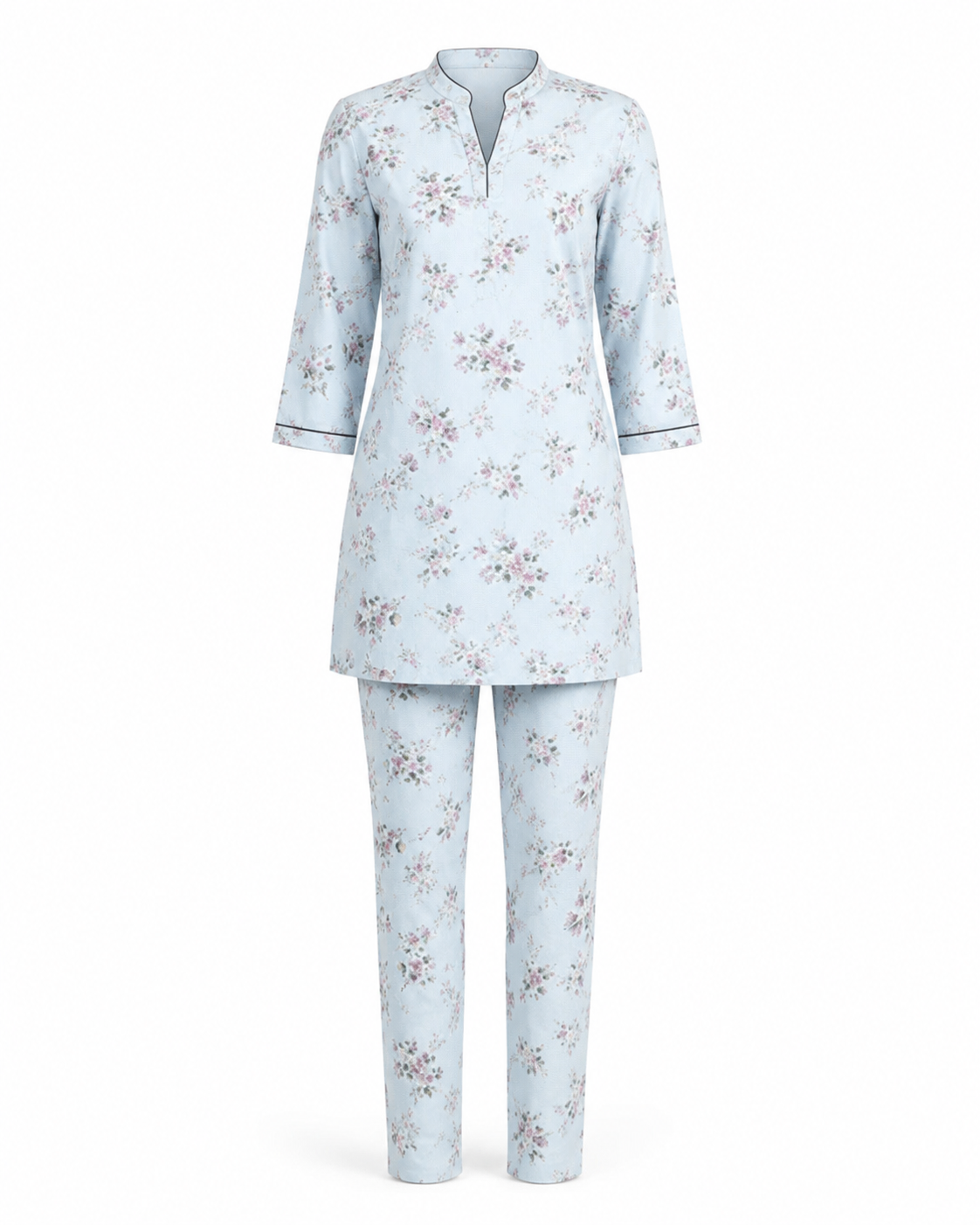 Zohroze Light Blue Floral Rayon Kurti & Pant Co-Ord Set