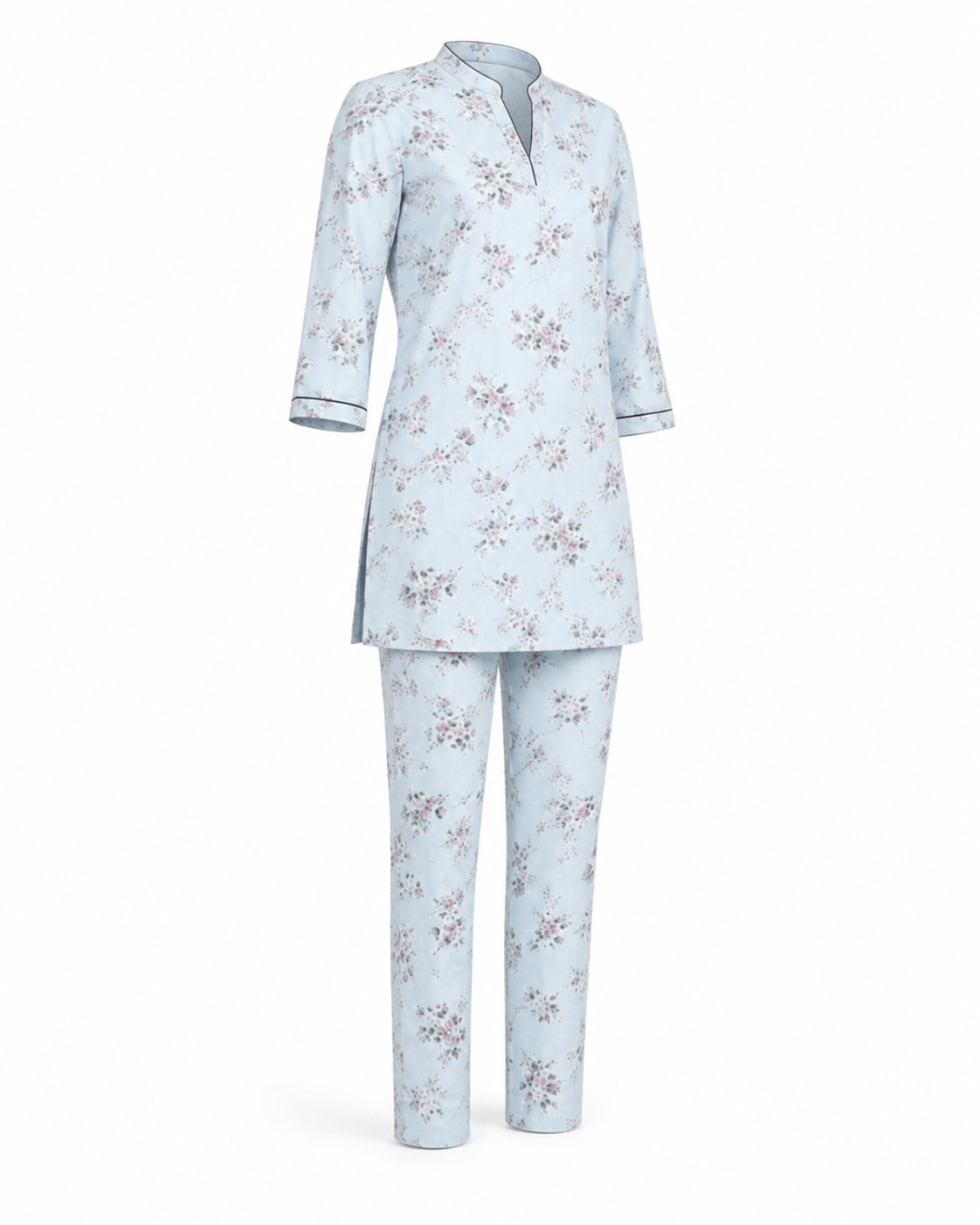 Zohroze Light Blue Floral Rayon Kurti & Pant Co-Ord Set