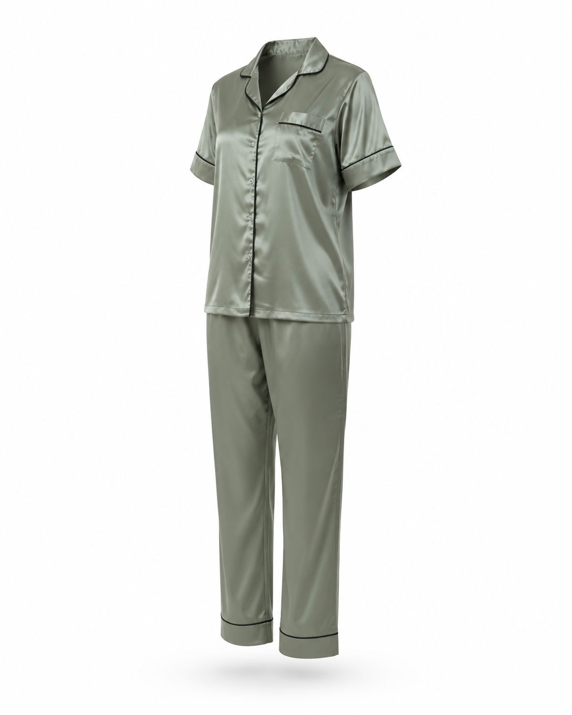 Zohroze Sage Green Italian Satin Nightsuit Set