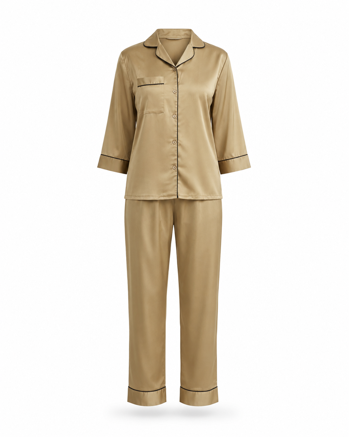 Zohroze Golden Brown Satin Pajama Set