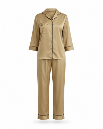 Zohroze Golden Brown Satin Pajama Set